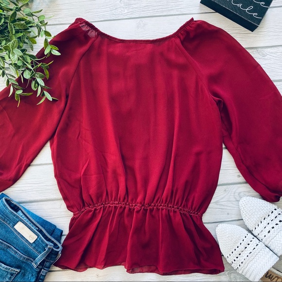 Studio M Detailed Flowing Lace Up Peasant Blouse S - Picture 4 of 5